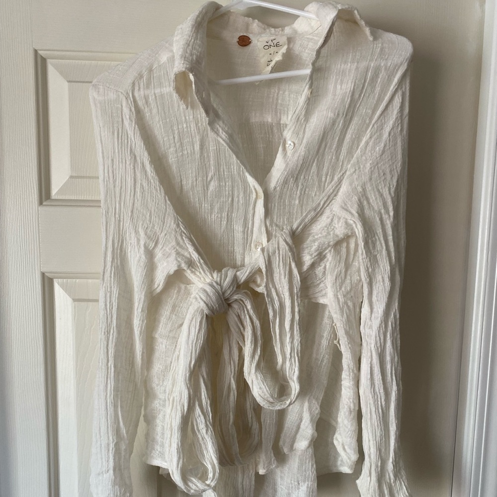 Free people white button down with front tie